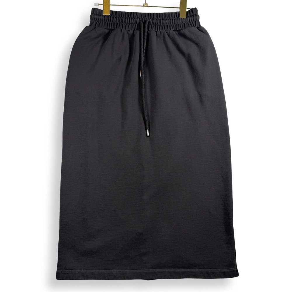 Grana Charcoal Gray Pima Cotton French Terry Midi Skirt Drawstring Waist S